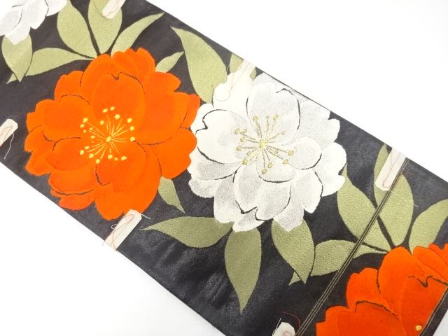 JAPANESE KIMONO / ANTIQUE FUKURO OBI / SILK / WOVEN SAKURA